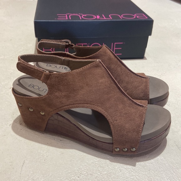Corkys Brown Suede Croco Carley Wedges - Picture 3 of 5